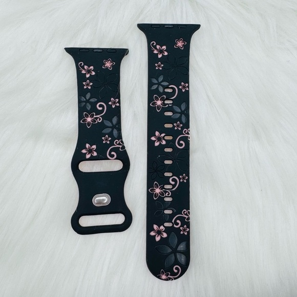 New Black & Pink Floral Design Apple Watch Bands 42mm 44mm 45mm 49mm - Picture 4 of 9